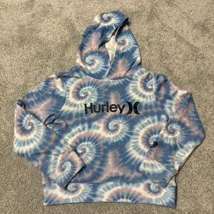 Hurley Blue & Pink Spiral Tie-Dye Hoodie, girls size medium 8/10